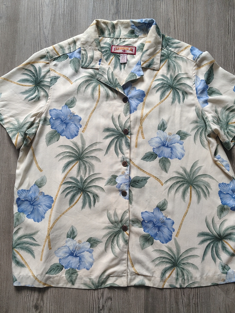 VINTAGE Caribbean Joe Womens Short Sleeve Button Up Floral Hawaiian Shirt Sz 1X